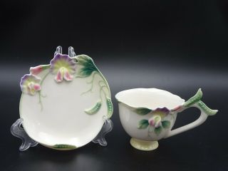 Vintage Franz Fine Porcelain Retired Sweet Pea Cup And Saucer Fz00421