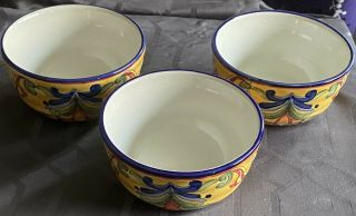 Set of 3 Maxcera Yellow Talavera Soup Cereal Bowls - 5 7/8 