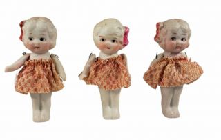 3 Antique Bisque Porcelain Dolls Made In Japan Jointed Arms Vintage Toys Decor