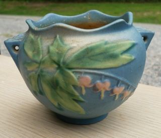 Vintage Art Deco Roseville Pottery 651 - 3 Blue Bleeding Heart Jardeniere Vase