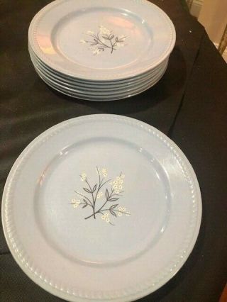 Homer Laughlin Kraft Blue White Flower Braided Edge Setf 8 Dinner Plates 101/4