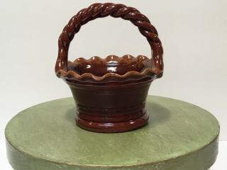 Ned Foltz Miniature Redware Basket W / Rope Handle,  Signed,  1991,  Reinholds,  Pa.