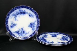 3 Wonderful Antique Stanley Pottery " Touraine " Flow Blue 8 3/4 " Luncheon Plate