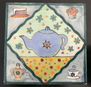 Vintage Pewabic Artist Marcia Hovland Pottery Tile 4.  25”
