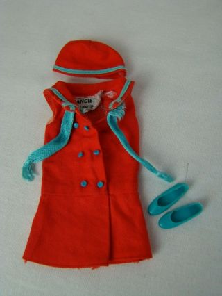 Vintage Barbie Clothes Francie Land Ho 1220 Red Sailor Dress,  Hat,  Blue Shoes