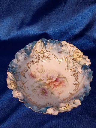 Vintage Royal Vienna Germany Blue Floral 10” Porcelain Bowl