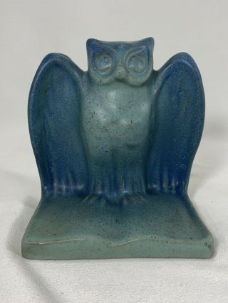 Vintage Van Briggle Green / Blue Owl Book End 5x5x3 "