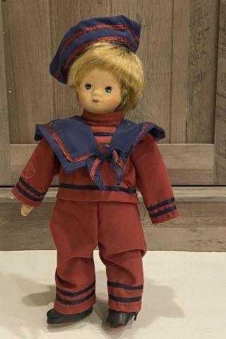 Vintage Porcelain Sailor Boy 9.  5” Red Blue Uniform