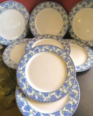 Pfaltzgraff Blue Isle Set Of 8 Dinner Plates Blue Green Leaves