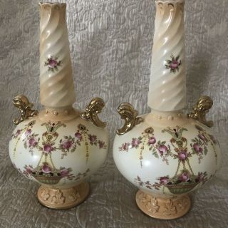 Antique Crown Devon Stoke On Trent England Etna Porcelain Vase Pair