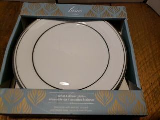Ciroa Luxe Metallic Silver Platinum Stripe Dinner Accent Plates 10.  5 " Set Of 4