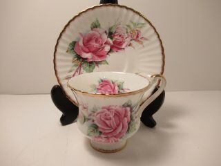 Rare Paragon China Tea Cup& Saucer Pink Cabbage Rose Signed Queen Elizabeth
