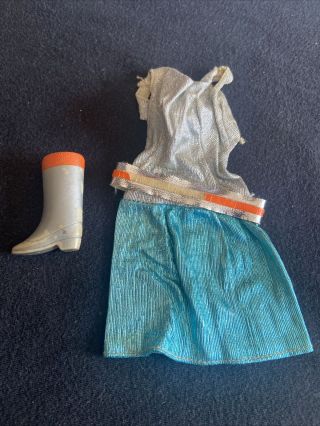 Vintage Barbie Zokko 1820 Silver,  Blue Lame Dress Belt And 1 Boot.