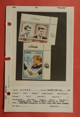 Specimen Overprint (2) 1968 Ajman John & Robert Kennedy 600 Issued Mnh