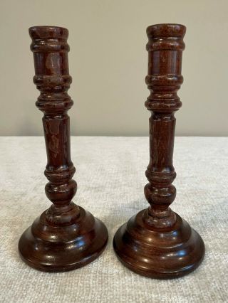 Vintage Wooden Candle Holders - Candlesticks - Farmhouse - Dark Wood