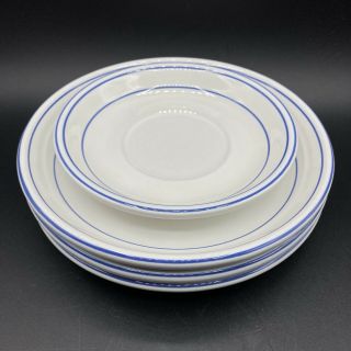 4 Vtg Trend Pacific Japan Galaxy Stoneware Blue Banded 3 Salad Plates 1 Saucer