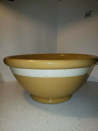 Yellow Ware Large Bowl With White Stripe.  (12 1/2 Inches Across)