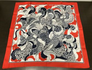Vintage Boselli Red / White Abstract Floral Print Scarf,  Polyester Made In Italy