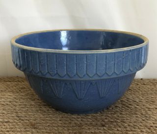 Early Brush Mccoy Yellow Ware Blue Mixing Bowl Scalloped 1920s Deco 8” Across