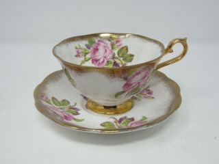 Vintage Royal Albert Gold Crest Series Cup And Saucer Pink Roses