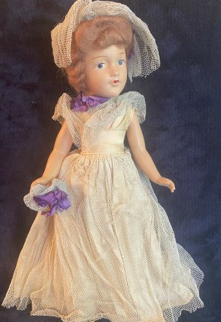 Vintage Bridesmaid Composition Doll 14 In Costume Mohair Wig