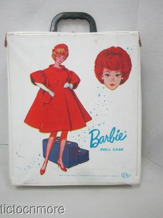 VINTAGE BARBIE BUBBLECUT DOLL TRUNK CASE WHITE RED FLARE TRAVEL 1963 FLORAL INTR 2