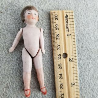 3 - 1/2 " Antique German All Bisque Miniature Dollhouse Doll With Long Stockings