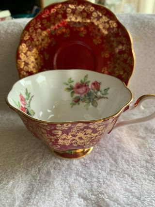 Royal Albert Empress Series Red And Gold Filigree Cup And Saucer Roses