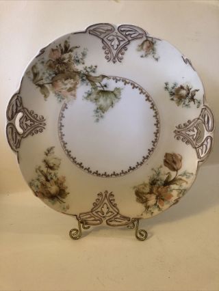 Antique Rare “tulip” German Porcelain Silesia Ohme Old Ivory 10 " Serving Plate