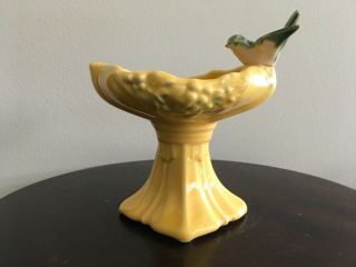 Mccoy Pottery Yellow Novelty Bird Bath Planter With Green And Yellow Bird 1950
