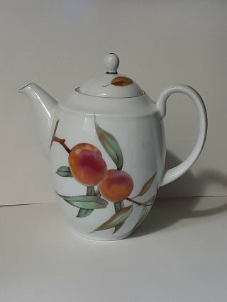 Royal Worcester 1986 Evesham Vale Porcelain Coffee Pot Fruit Green Trim Vintage