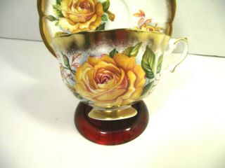 Vintage Royal Albert Gold Crest Series Tea Cup & Saucer Yellow Cabbage Rose 2