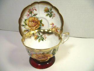 Vintage Royal Albert Gold Crest Series Tea Cup & Saucer Yellow Cabbage Rose 3