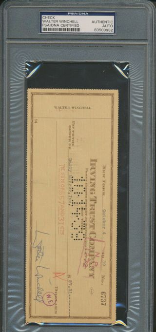 Walter Winchell Signed Check Psa/dna Certified Authentic Auto Autograph 9982
