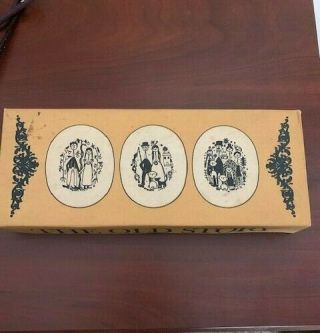 Porsgrund " The Old Story " Dishes Vtg Box And Papers Norway Porcelain Cobalt Blue