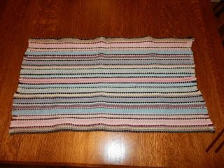 Vintage Striped Woven Rag Rug Mat Throw Reversible Pink/aqua/blue