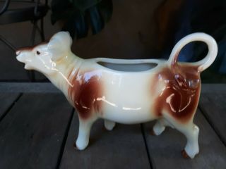 Adorable Antique Porcelain Figural Brown & Cream Cow Creamer West Germany Signed