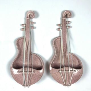 2 Vintage Red Wing Pink Speckled Violin Wall Planter M1484 Mid - Century Usa Set