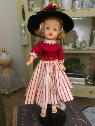 Vintage Miss Nancy Ann Striped Skirt & Red Top And Black Felt Hat