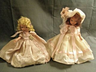 2 Vintage Nancy Ann Storybook Bisque Dolls W - Marked Stands