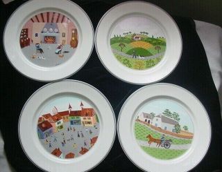 Set Of 4 Villeroy & Boch Design Naif Dinner Plates - All Different Designs