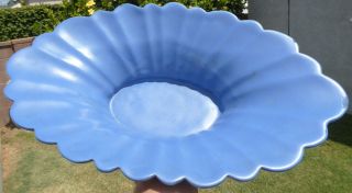 Vintage Catalina Island Large Matte Blue Scallop Bowl Red Clay