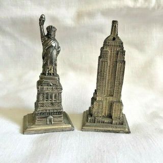 Cast Metal Statue Of Liberty Empire State Building York City Salt Pepper Set