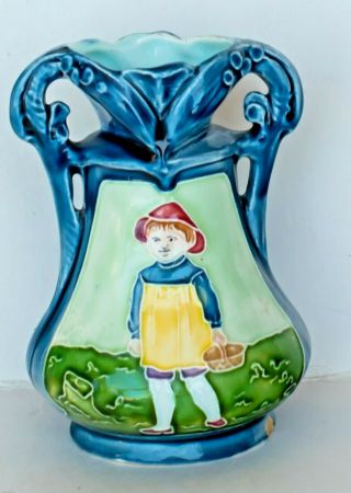 Antique/vintage Majolica Glazed Porcelain Bud Vase French Art Pottery Good
