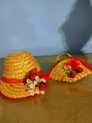 Vintage Strawberries Straw Hat & Purse 4 Madame Alexander Cissy & Similar Dolls