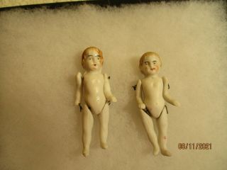 2 Tiny Antique Jointed Bisque Dolls Nude Doll House Size