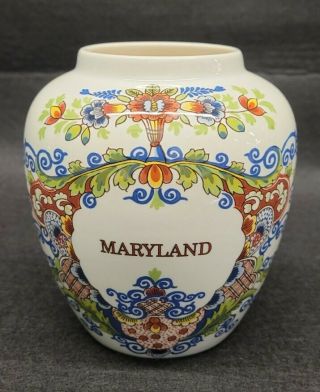 Vintage Maryland Delft Tobacco Jar/urn 4.  5 Inch Made In Holland