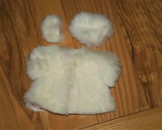 Vintage Vogue Ginny Doll Tagged Outfit White Fur Coat & Hat & Hand Muffs