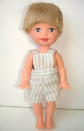 Barbie Kelly Tommy Doll - Blonde Hair & Blue White Stripy Dungarees Vintage