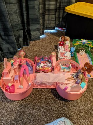 Vintage barbie folding house,  Stacey bowling,  blow up furniture.  1990 ' s 2